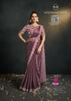 Partywear Purple Silk Crepe Fusion Saree with Belt
