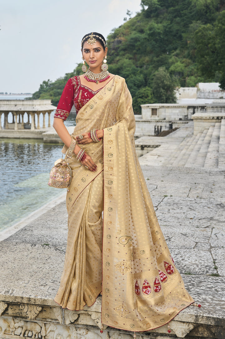 ethnic cream kanjivaram sari for all occasions