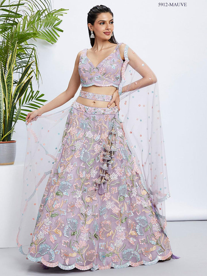 Engagement Partywear Mauve Net Light Weight Lehenga Choli - Fashion Nation