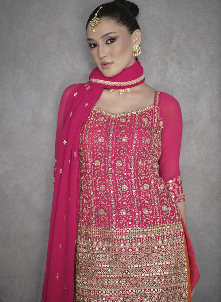 Colourful Georgette Sangeet Partywear Festive Sharara Suit - Fashion Nation