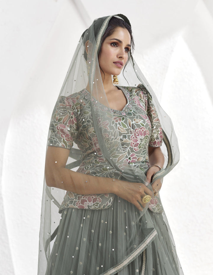 Grey Georgette Fusion Fashion Engagement Wear Lehenga Choli - Fashion Nation