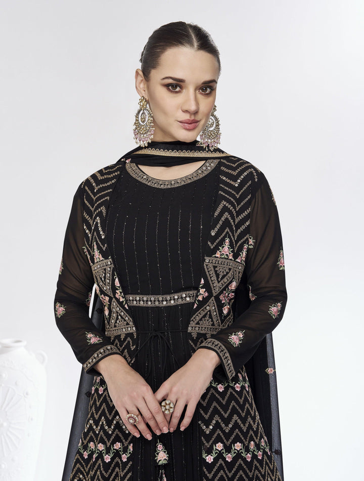 Cocktail Partywear Black Silk Georgette Designer Stitched Anarkali Gown - Fashion Nation