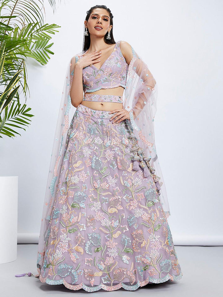 Engagement Partywear Mauve Net Light Weight Lehenga Choli - Fashion Nation