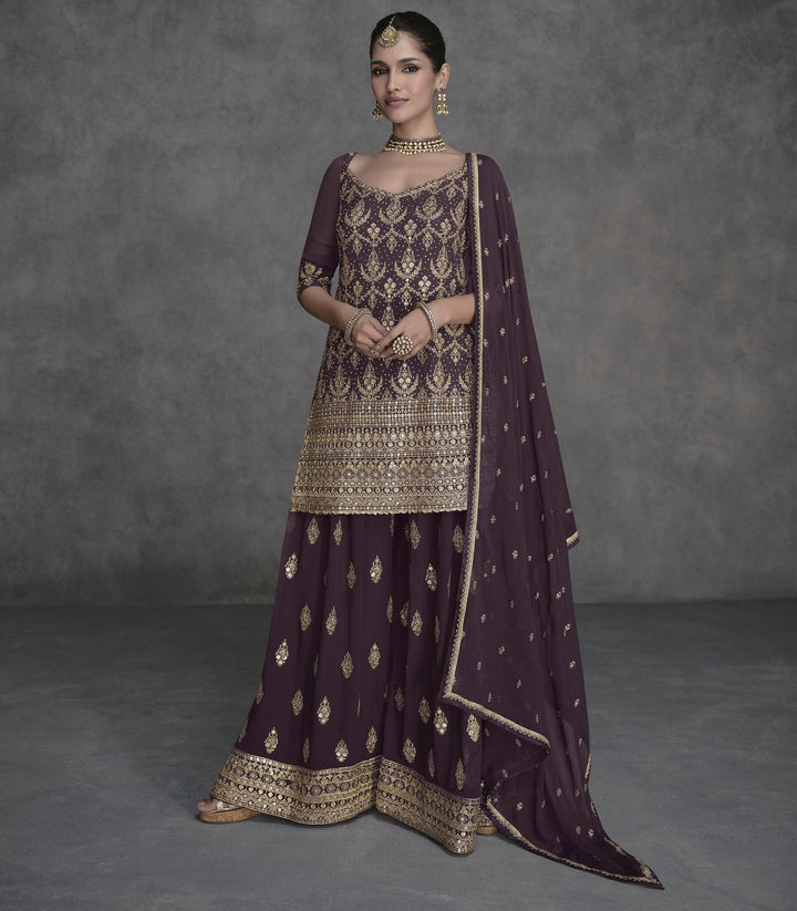 Designer Violet Georgette Sharara Suit for Weddings - Fashion Nation