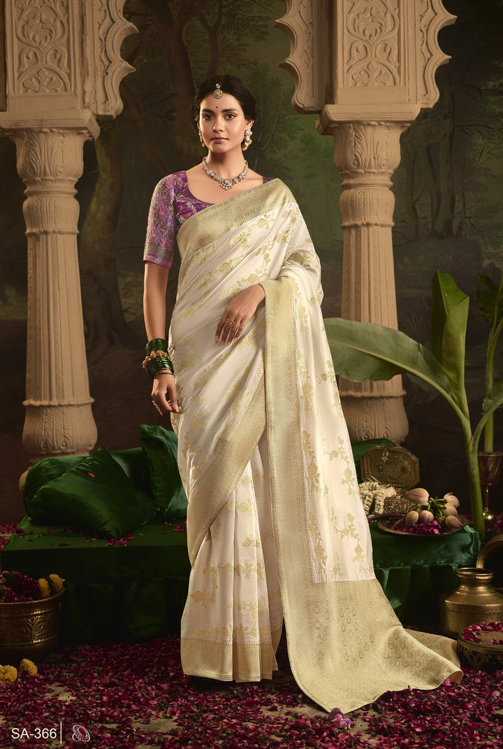 all occasion wear ethnic saree in off-white