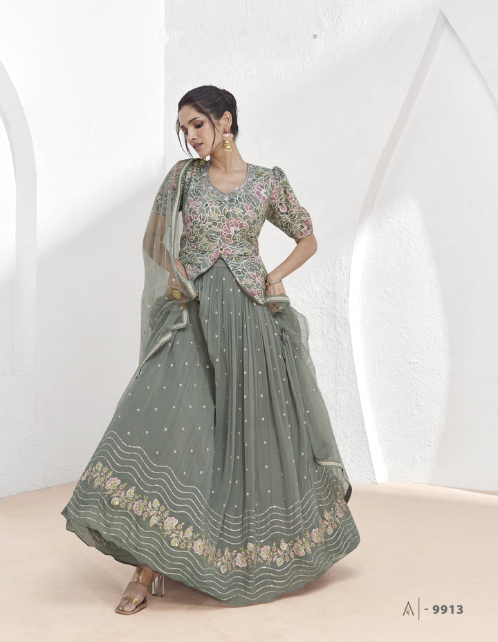 Grey Georgette Fusion Fashion Engagement Wear Lehenga Choli - Fashion Nation