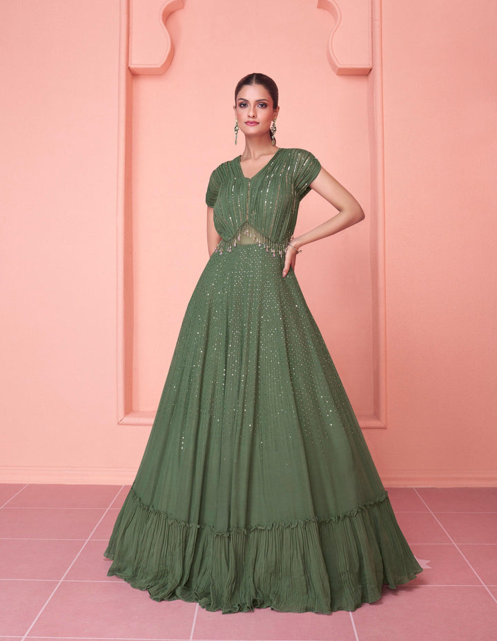 Mehandi Wear Green Georgette Indo Western Gown - Fashion Nation