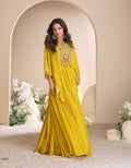 Haldi Ready To Wear Yellow Silk Bandhani Print Fusion Flowy Party Gown