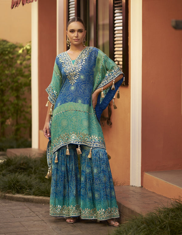 bridesmaid ethnic wear shaded tie and dye kaftan gharara set
