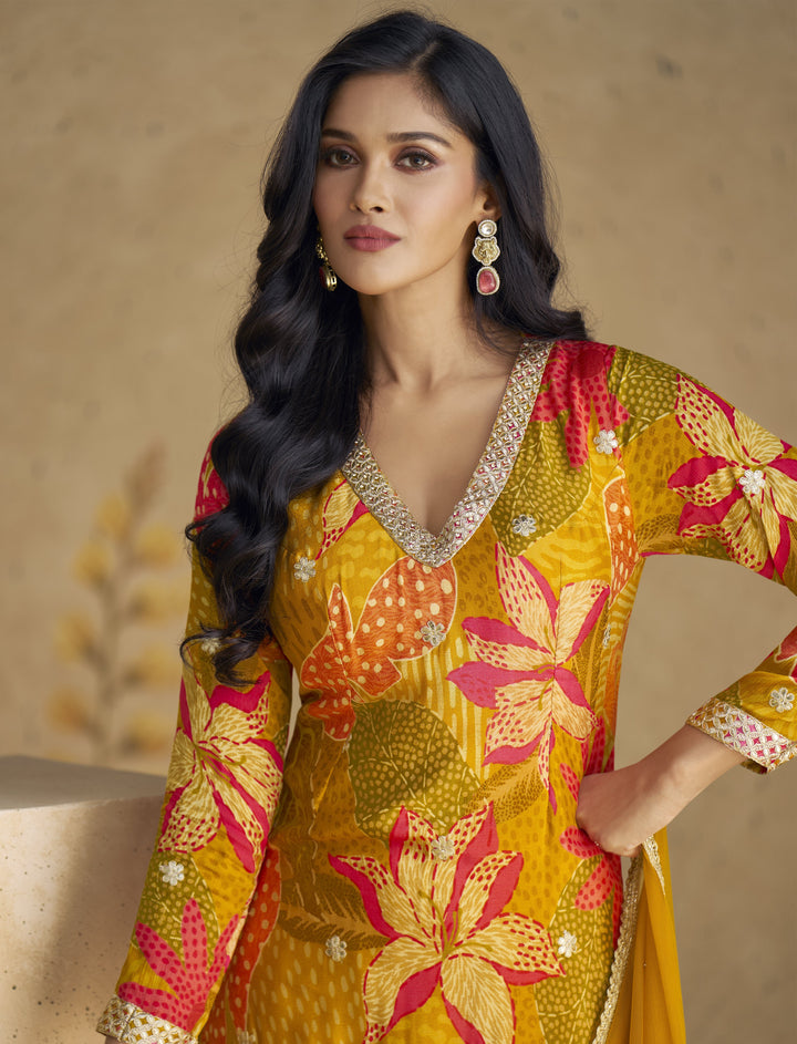 afternoon partywear sharara set in yellow