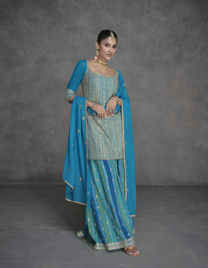 Indian Wear Blue Georgette Sharara Suit | Engagement Special - Fashion Nation