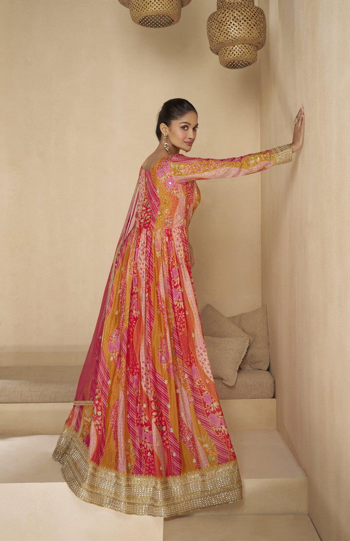 Festive Colourful Georgette Anarkali Gown | All Occasion Fusion Wear - Fashion Nation