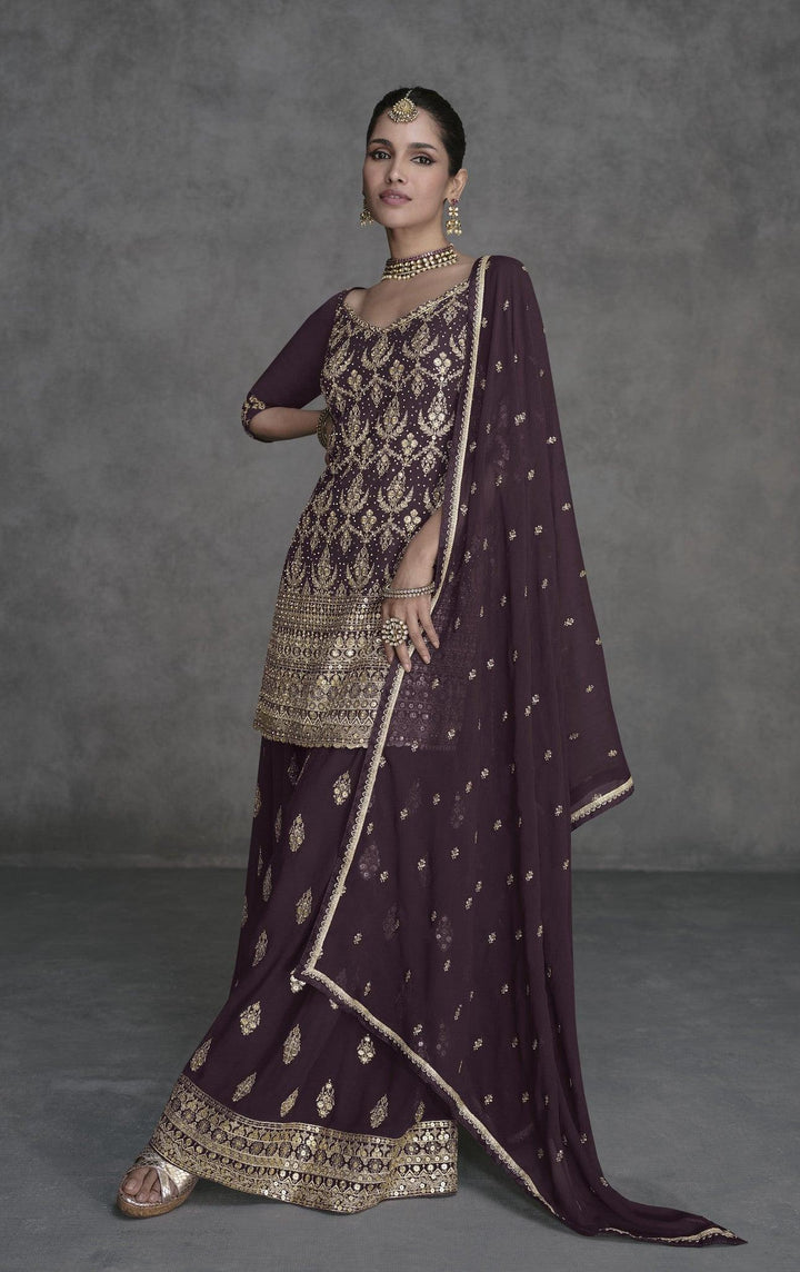 Designer Violet Georgette Sharara Suit for Weddings - Fashion Nation