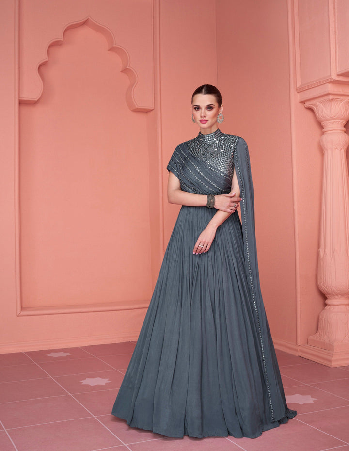 Wedding Special Grey Georgette Ready To Wear Gown - Fashion Nation