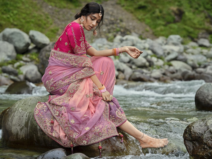 designer pink silk saree for wedding party wear