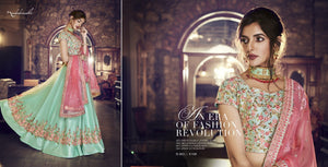 Nakkashi NAK4158 Bridal Sea Green Satin Silk Net Peach Lehenga Choli - Fashion Nation