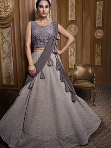 Glamorous Indo Western TH071 Designer Cocktail Wear Grey Silk Lehenga Style Gown - Fashion Nation