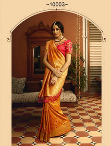 Festive VRI10003 Bridal Yellow Pink Silk Saree - Fashion Nation
