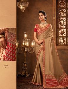 Ethnic IW10214 Beige Banarasi Maroon Raw Silk Saree - Fashion Nation