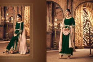 Designer Indo Western K102566 Green Velvet Straight Suit with Pants - Fashion Nation