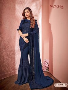 Stylish MAH10804 Cocktail Wear Blue Weaving Silk Lycra Net Ruffles Saree - Fashion Nation