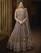 Party Wear Indo Western MAJ15011 Grey Net Silk Anarkali Gown - Fashion Nation