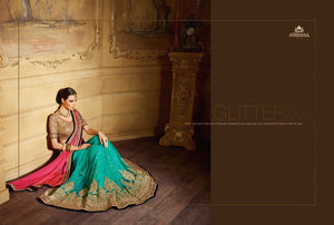 Evergreen NIR1803 Designer Blue Pink Net Satin Chiffon Saree - Fashion Nation