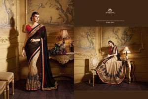 Partywear NIR1811 Designer Beige Black Red Georgette Saree - Fashion Nation