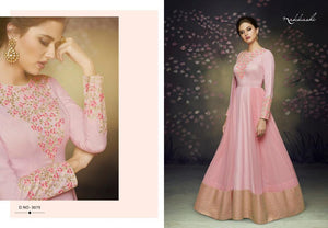 Indo Western NAK3075 Nakkashi Special Pink Satin Silk Anarkali Gown - Fashion Nation