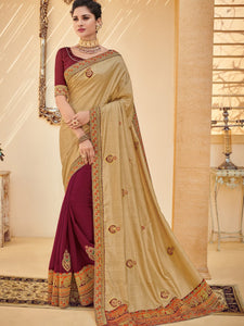 Must Have PS40204 Designer Golden Maroon Silk Saree - Fashion Nation