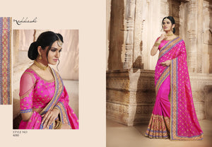 Popular NAK4080 Nakkashi Rani Pink Silk Jacquard Handloom Silk Saree - Fashion Nation