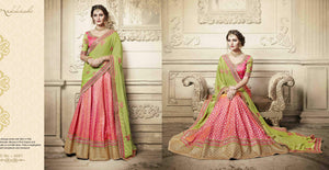 Bridal NAK4081 Designer Nakkashi Liril Green Georgette Silk Shaded Pink Brocade Lehenga Saree - Fashion Nation