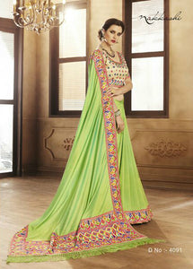 Pretty NAK4091 Nakkashi Green Beige Handloom Silk Saree - Fashion Nation