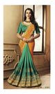 Designer NAK4093 Nakkashi Orange Satin Linen Shaded Rama Green Silk Saree - Fashion Nation