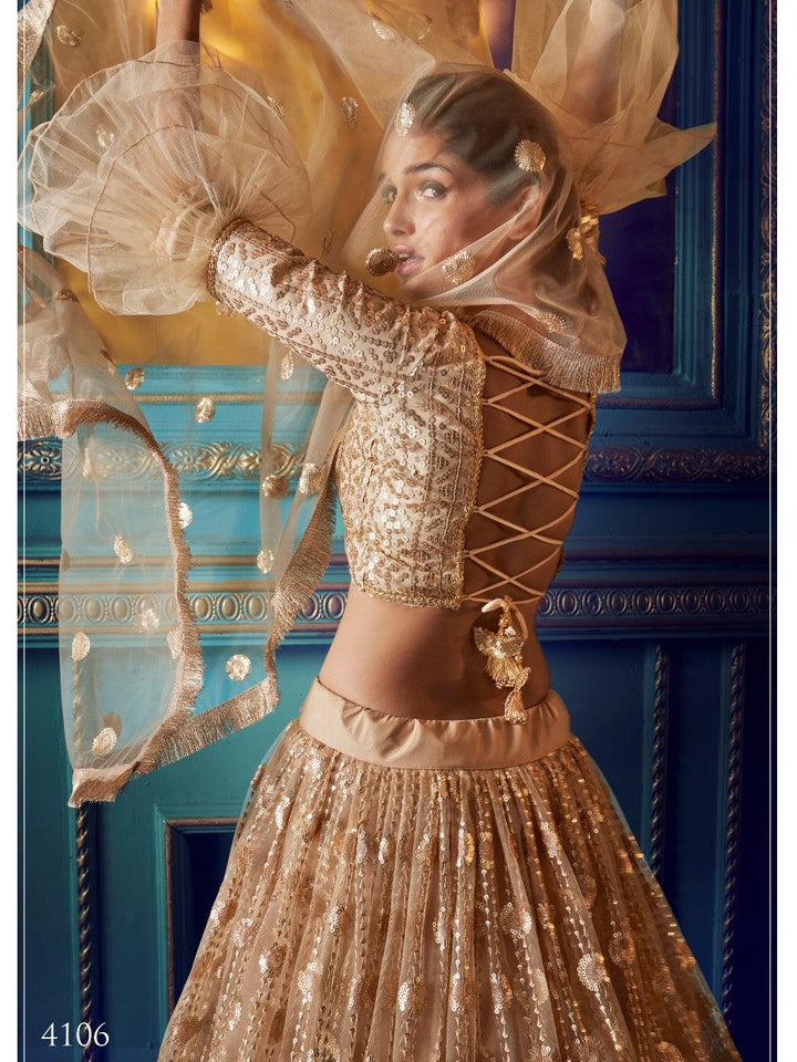 Engagement Wear Beige Net Stylish Lehenga Choli - Fashion Nation