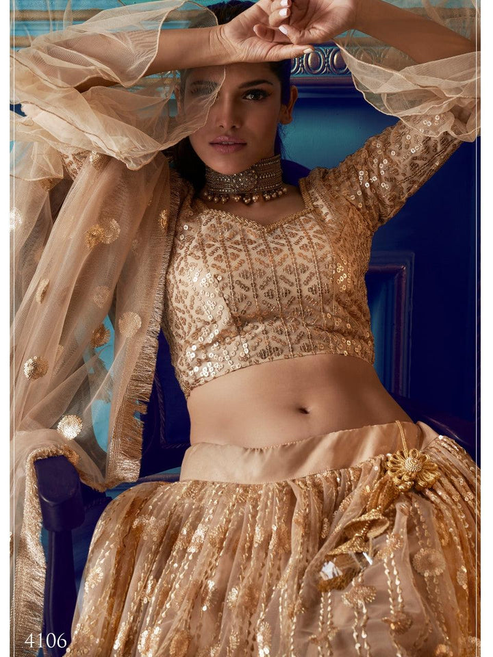 Engagement Wear Beige Net Stylish Lehenga Choli - Fashion Nation