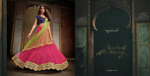 Traditional NAK4110 Bridal Navy Blue Pink Liril Green Net Silk Lehenga Choli - Fashion Nation