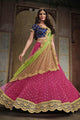 Traditional NAK4110 Bridal Navy Blue Pink Liril Green Net Silk Lehenga Choli - Fashion Nation