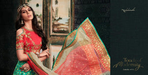 Great NAK4113 Bridal Rama Green Shaded Red Jacquard Silk Net Lehenga Choli - Fashion Nation