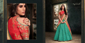 Great NAK4113 Bridal Rama Green Shaded Red Jacquard Silk Net Lehenga Choli - Fashion Nation