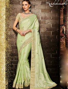 Nakkashi NAK4132 Handpicked Pista Green Muslin Satin Silk Jacquard Saree - Fashion Nation