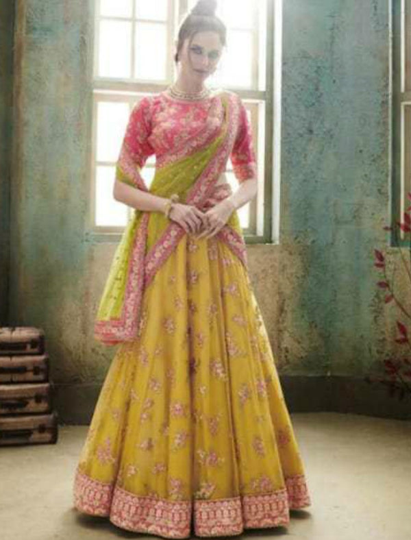 Designer Nakkashi NAK4150 Bridal Yellow Liril Green Net Lehenga Choli - Fashion Nation