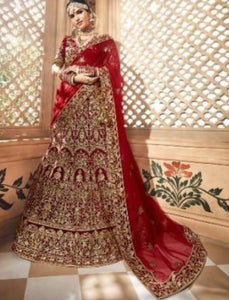 Bridal MN4702 Maroon Multicoloured Velvet Lehenga Choli - Fashion Nation