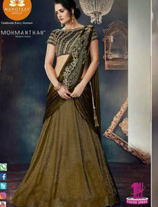 Indo Western MOH4711 Party Wear Beige Silk Lycra Saree Gown - Fashion Nation