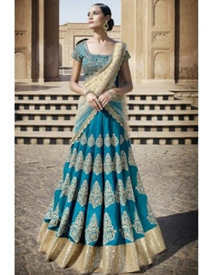 Charming Nakkashi NAK5045 Festive Blue Beige Bhagalpuri Silk Net Lehenga Choli - Fashion Nation