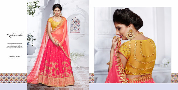 Superb NAK5087 Bridal Pink Yellow Handloom Silk Net Lehenga Choli - Fashion Nation