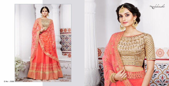 Gorgeous NAK5088 Bridal Peach Beige Handloom Silk Net Lehenga Choli - Fashion Nation