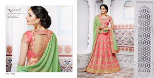 Curated NAK5095 Bridal Peach Handloom Silk Green Satin Chiffon Lehenga Choli - Fashion Nation
