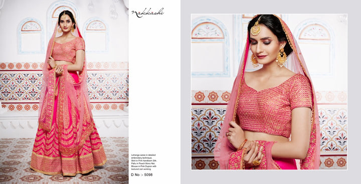 Designer NAK5098 Bridal Peach Pink Handloom Silk Net Lehenga Choli - Fashion Nation