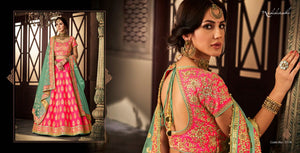 Unique NAK5114 Bridal Aqua Pink Net Silk Lehenga Choli - Fashion Nation